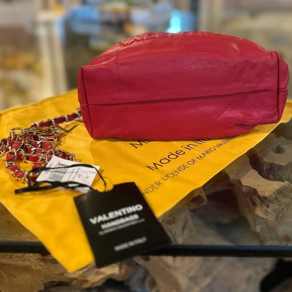 Valentino by Mario Valentino Red Leather Chain Crossbody Bag NWT Rare - Picture 7 of 14